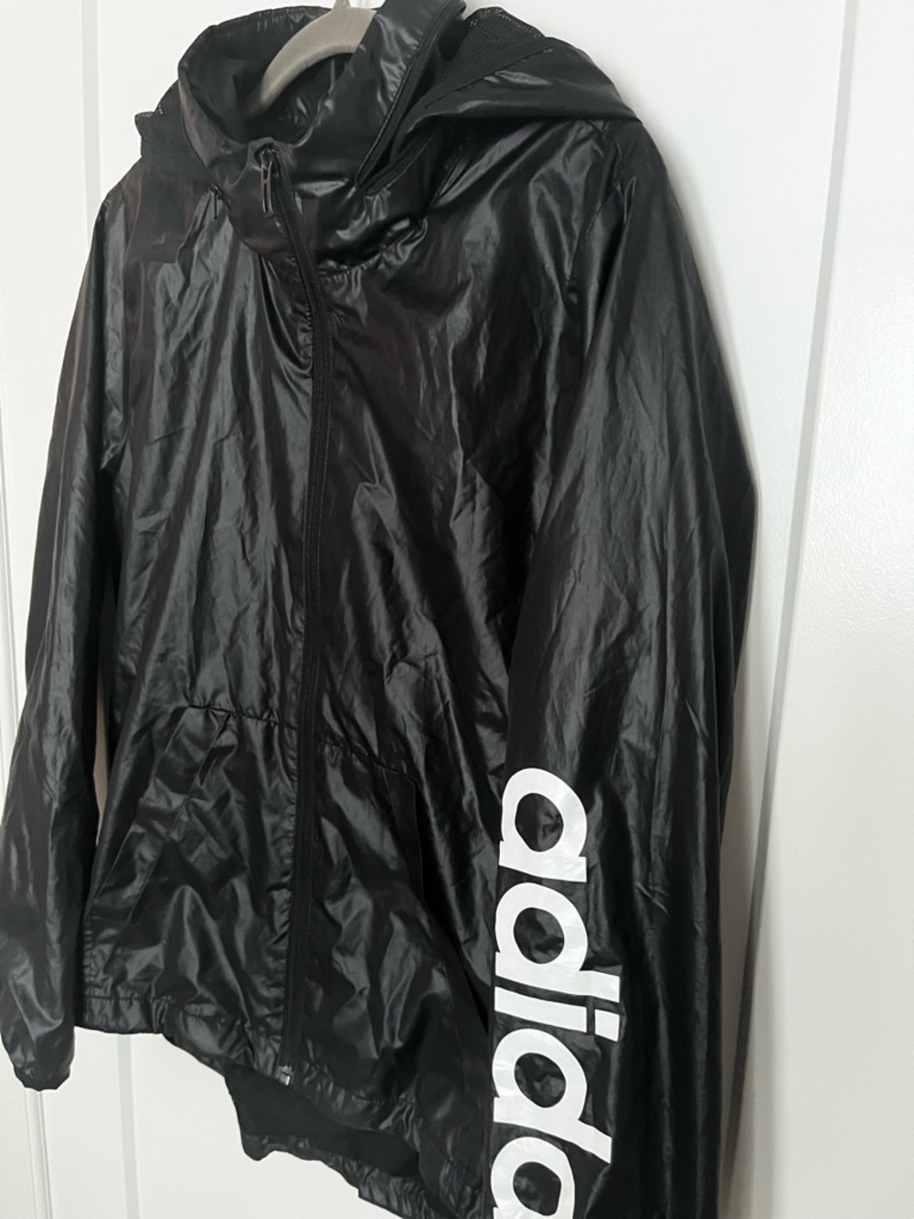 Adidas windbreaker black zip up jacket with White Logo